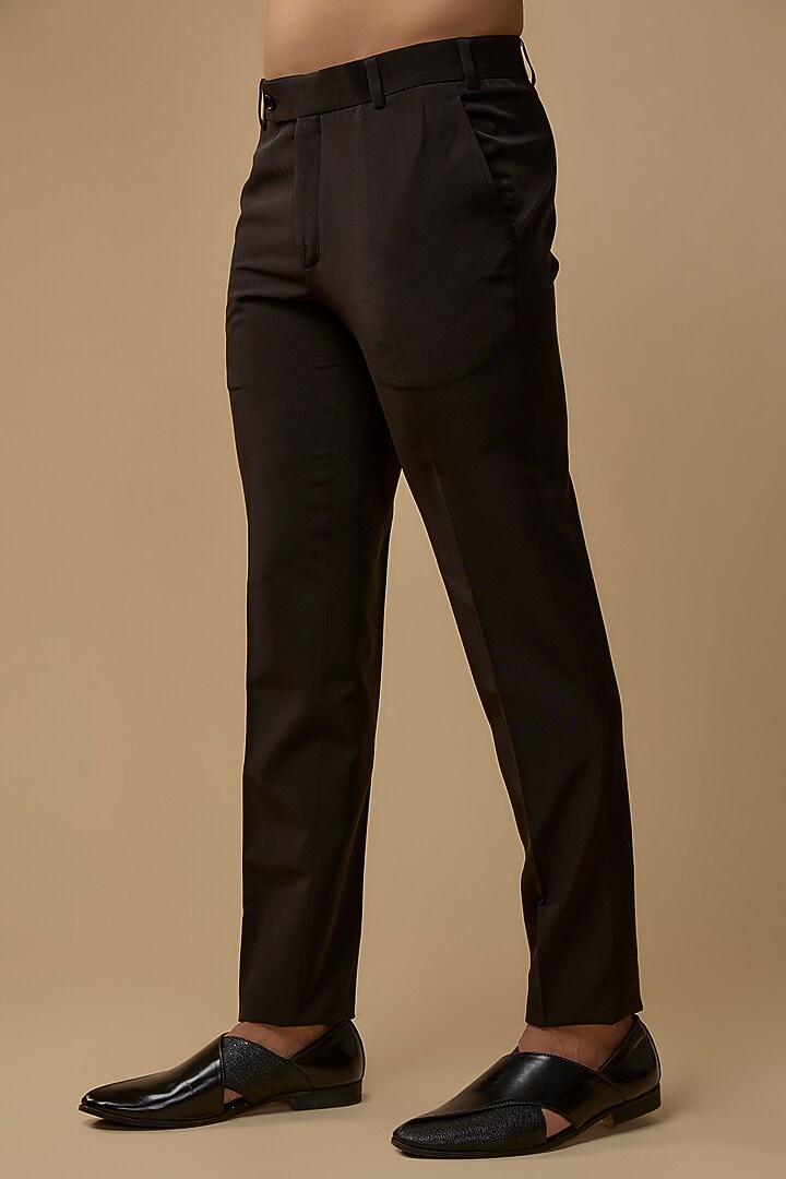 Black Wool Blend Gold Zari Embroidered Groom Indowestern Set by Amaare at Pernia's Pop Up Shop