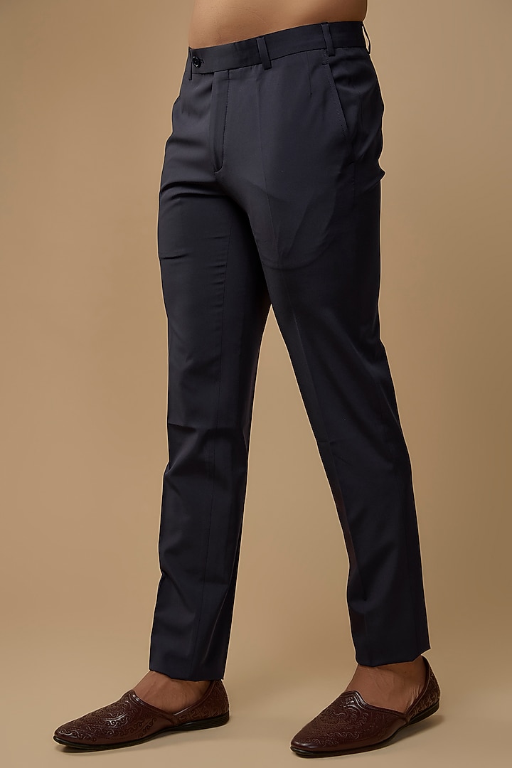 Blue Wool Blend Gold Zari Embroidered Groom Indowestern Set by Amaare at Pernia's Pop Up Shop