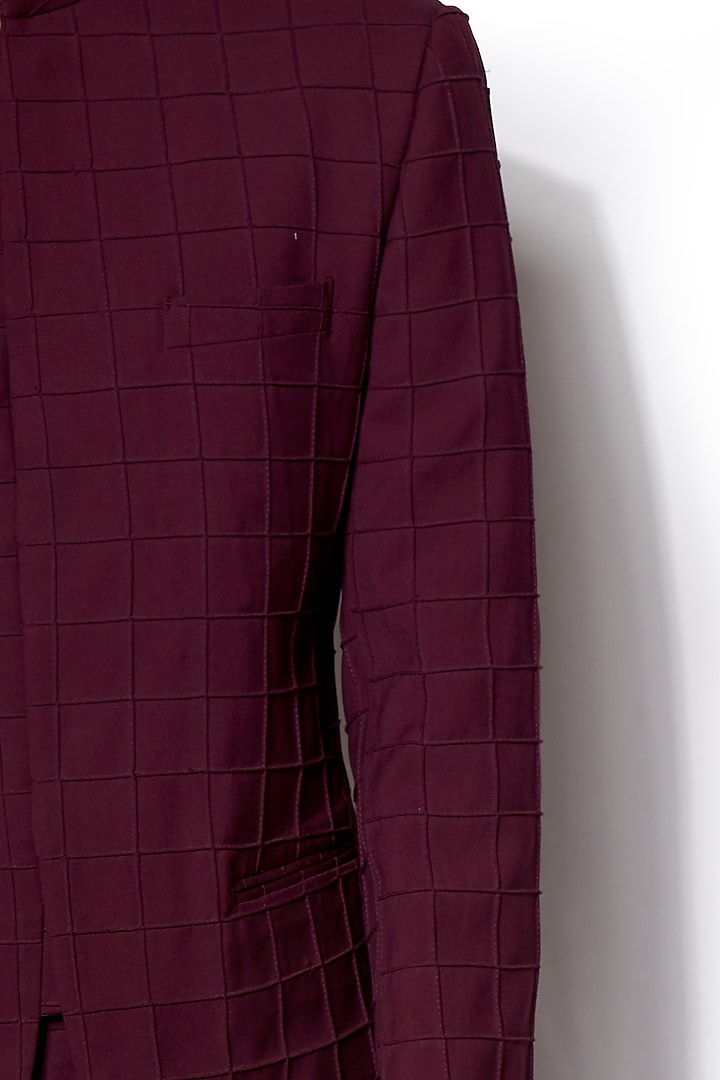 Wine Checkered Wedding Bandhgala Jacket Set by Amaare at Pernia's Pop Up Shop