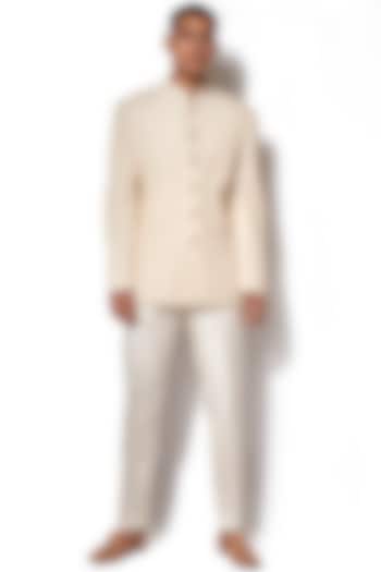 Ivory Pintuck Bandhgala Jacket With Pants by Amaare