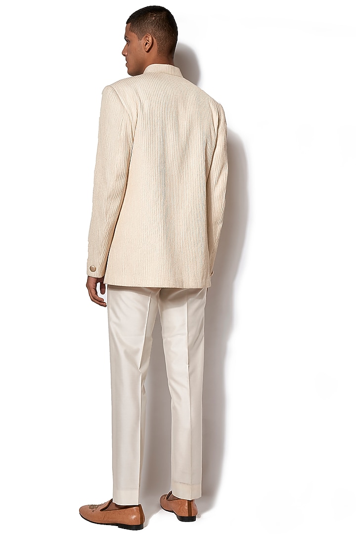 Ivory Pintuck Wedding Bandhgala Jacket With Pants by Amaare at Pernia's Pop Up Shop