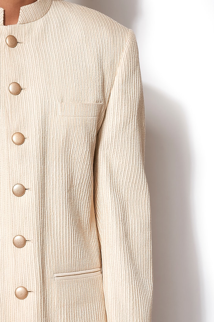 Ivory Pintuck Wedding Bandhgala Jacket With Pants by Amaare at Pernia's Pop Up Shop