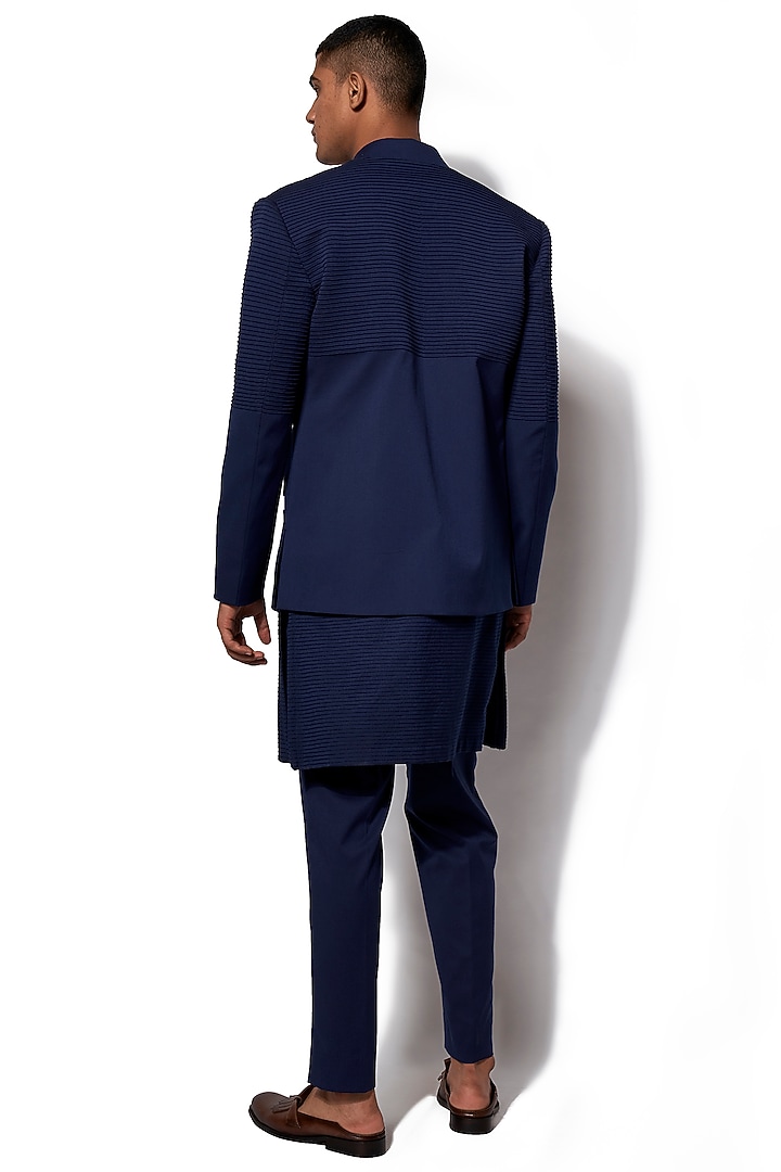 Navy Blue Groom Bandhgala Jacket With Kurta Set by Amaare at Pernia's Pop Up Shop