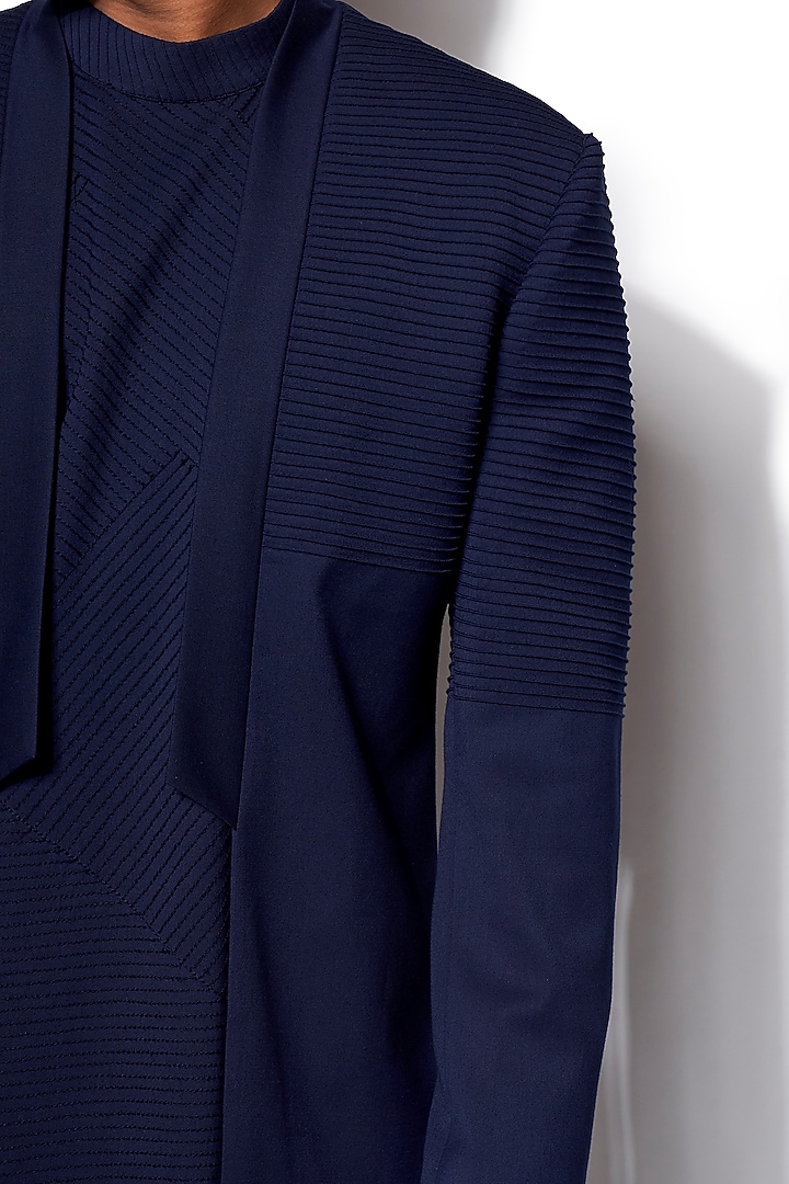 Navy Blue Groom Bandhgala Jacket With Kurta Set by Amaare at Pernia's Pop Up Shop