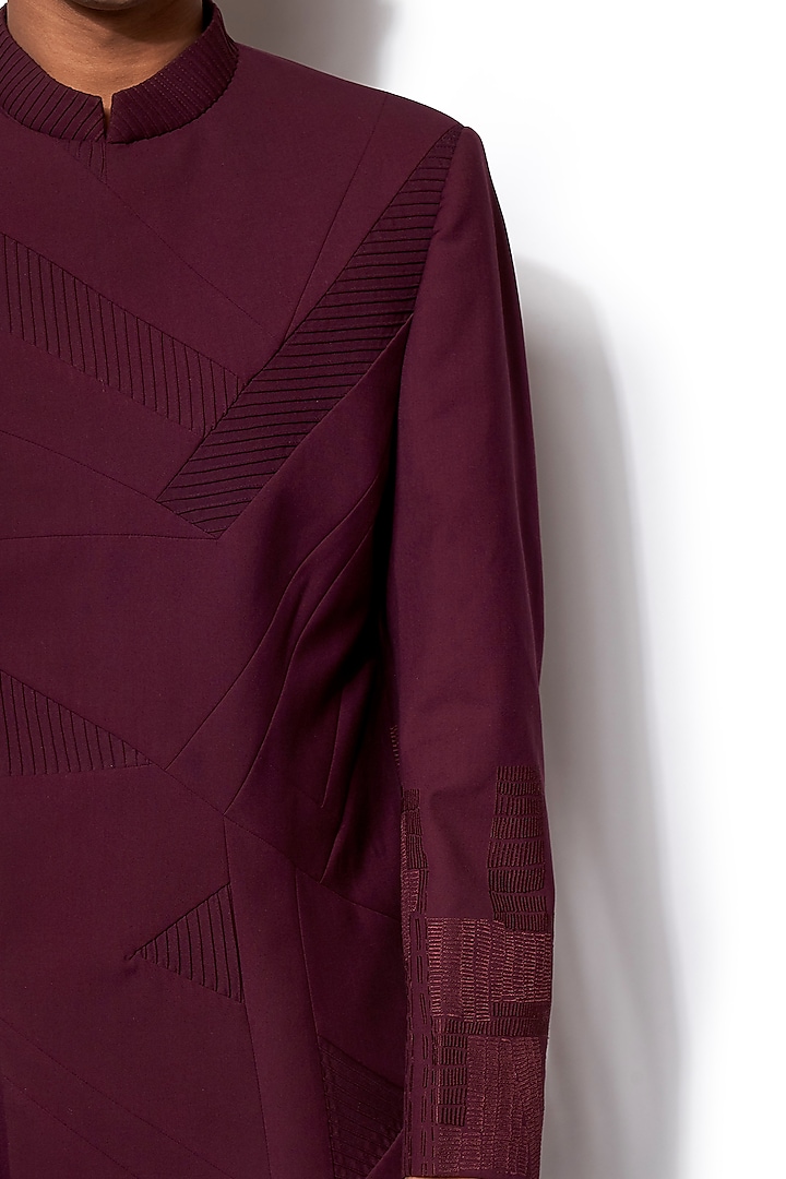 Wine Embroidered Wedding Bandhgala Jacket With Pants by Amaare at Pernia's Pop Up Shop