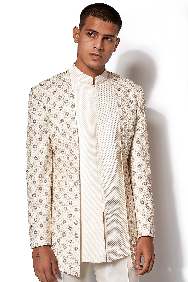 Ivory Embroidered Groom Bandhgala Jacket With Pants by Amaare at Pernia's Pop Up Shop