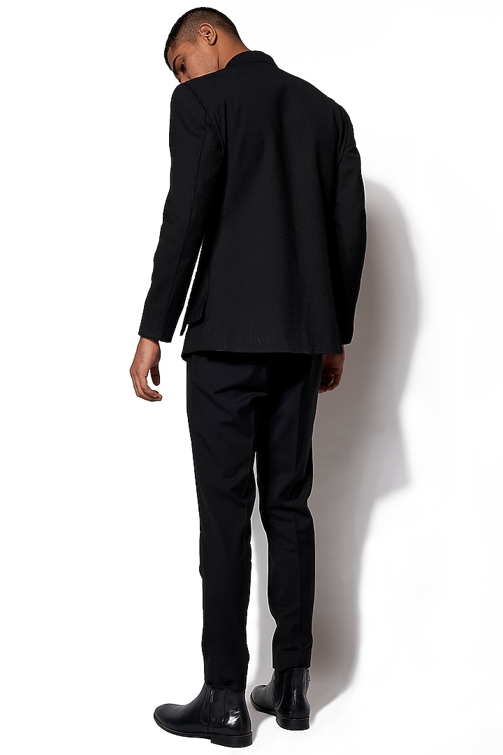 Black Wool Blend Fabric Embroidered Wedding Bandhgala Set by Amaare at Pernia's Pop Up Shop