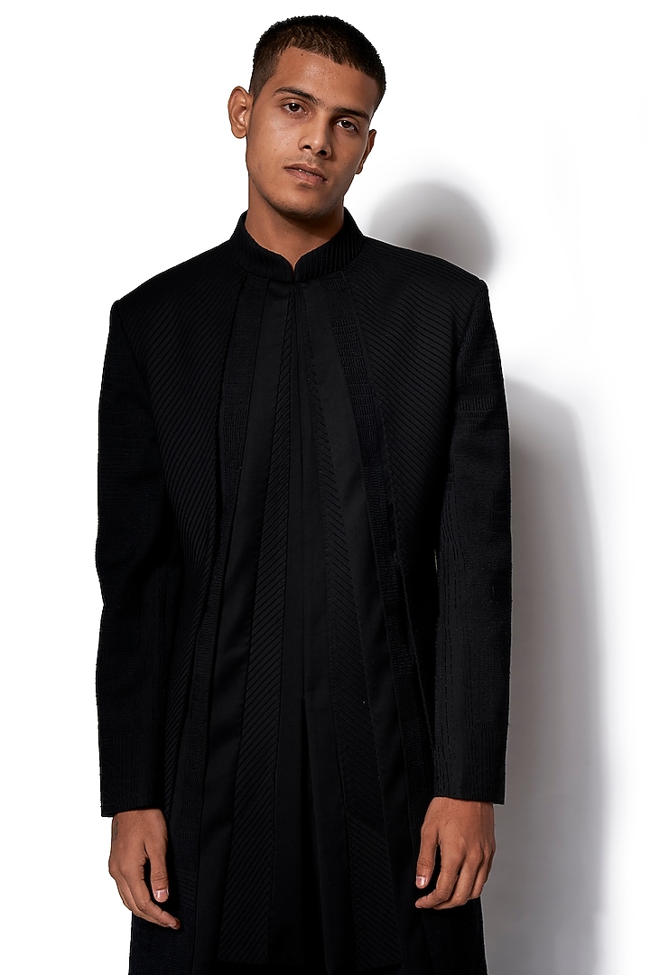 Black High-Low Jacket With Pants by Amaare at Pernia's Pop Up Shop
