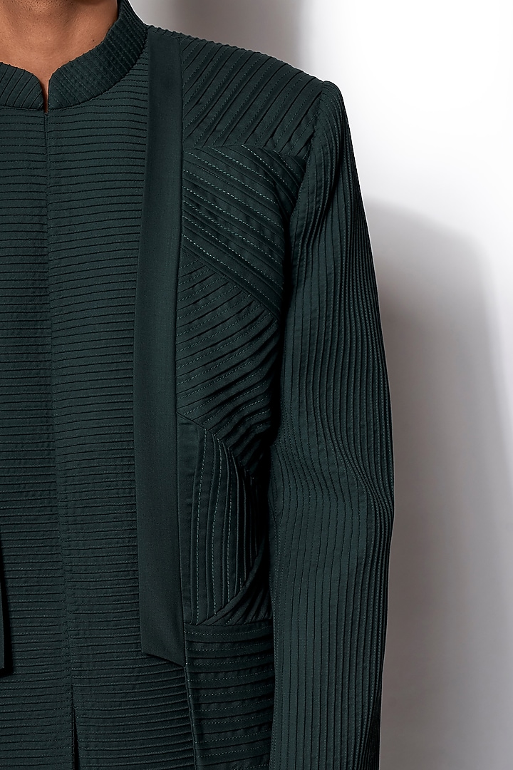 Forest Green Asymmetric Jacket With Pants by Amaare at Pernia's Pop Up Shop