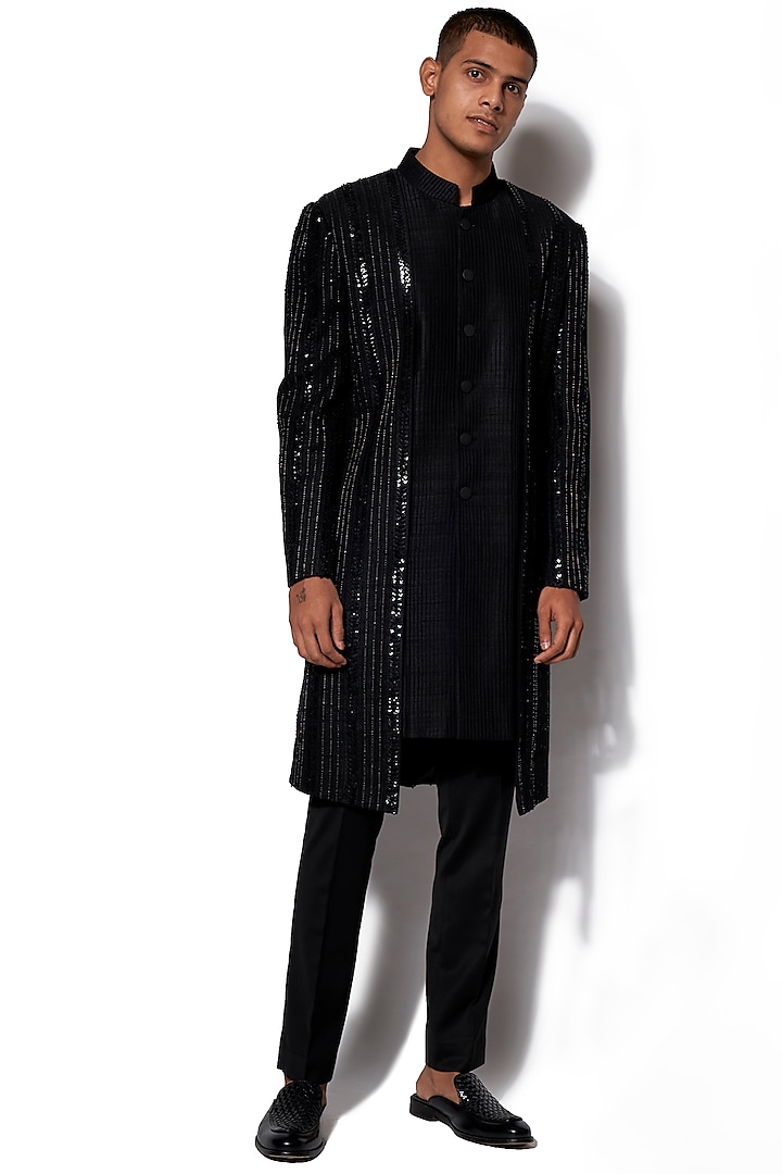 Black Sequins Jacket With Pants by Amaare