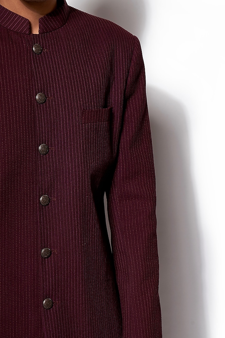 Wine Cotton Silk Pintuck Wedding Sherwani Set by Amaare at Pernia's Pop Up Shop