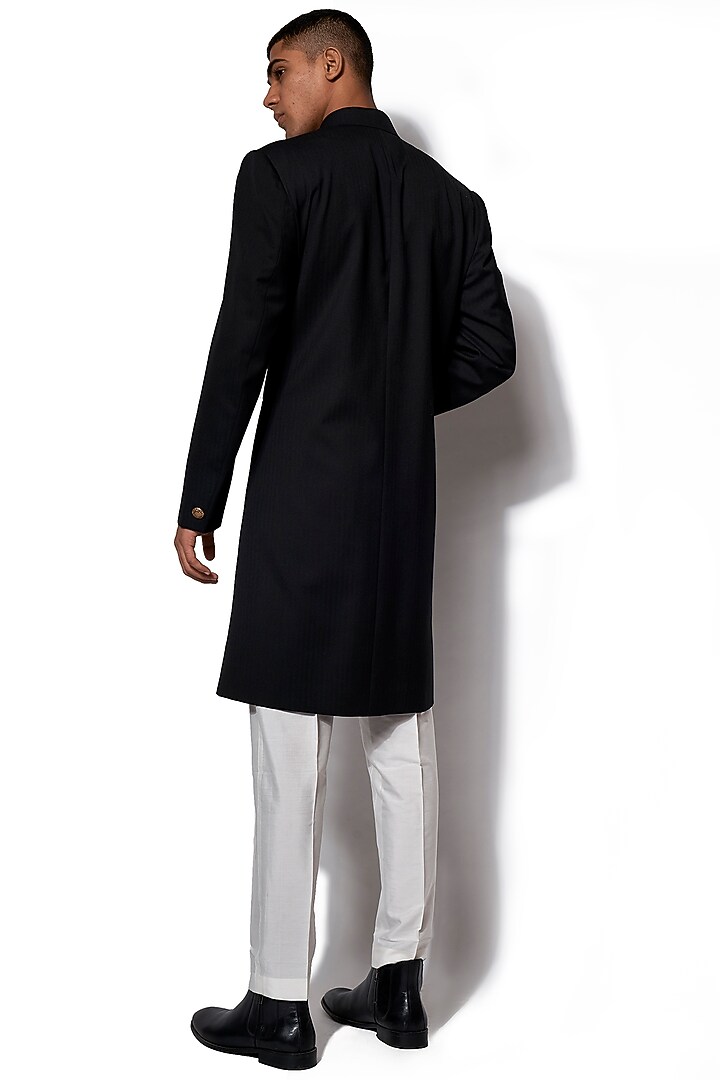 Black Wool Blend Wedding Sherwani Set by Amaare at Pernia's Pop Up Shop