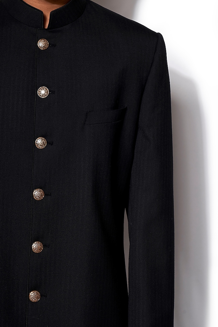 Black Wool Blend Wedding Sherwani Set by Amaare at Pernia's Pop Up Shop
