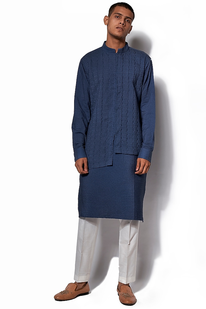 Denim Blue Asymmetric Kurta Set by Amaare at Pernia's Pop Up Shop
