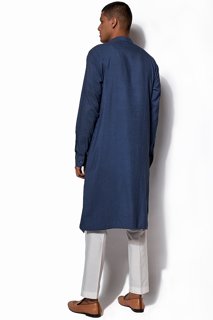 Denim Blue Asymmetric Kurta Set by Amaare at Pernia's Pop Up Shop