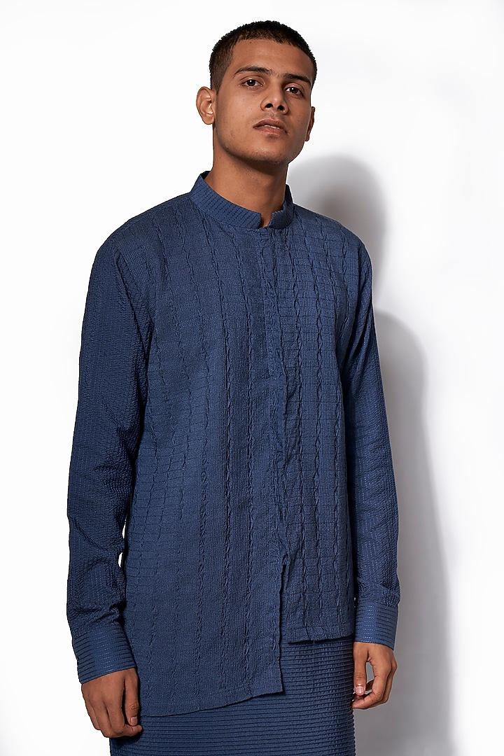 Denim Blue Asymmetric Kurta Set by Amaare at Pernia's Pop Up Shop