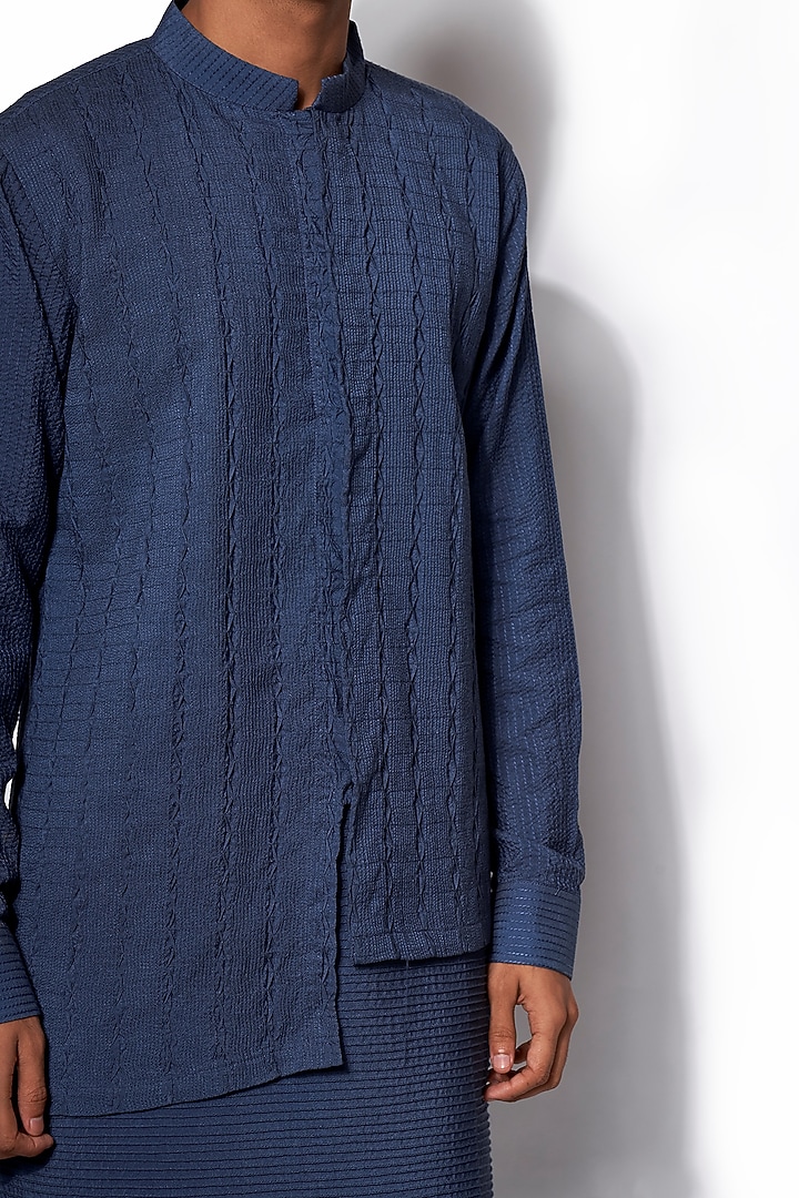 Denim Blue Asymmetric Kurta Set by Amaare at Pernia's Pop Up Shop