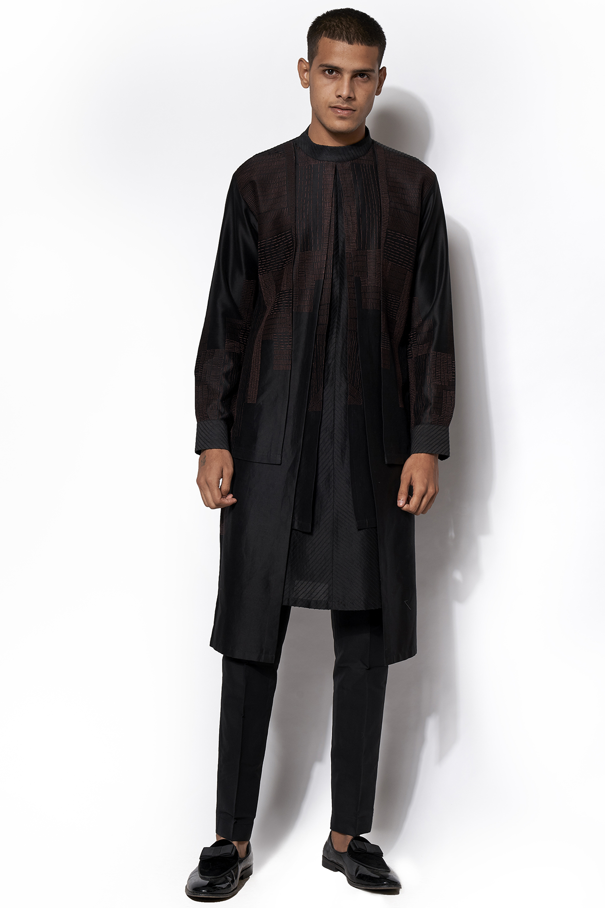 Black Layered Asymmetric Kurta With Pants by Amaare at Pernia's Pop Up Shop