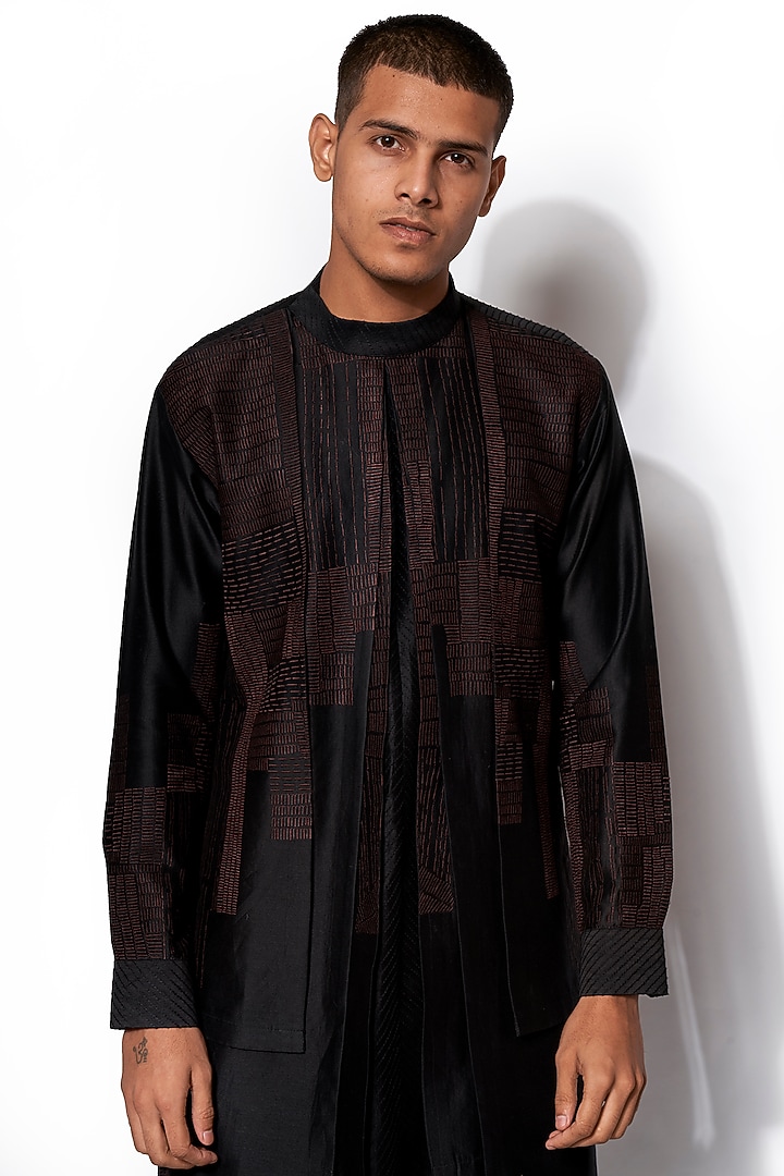 Black Layered Asymmetric Kurta With Pants by Amaare at Pernia's Pop Up Shop