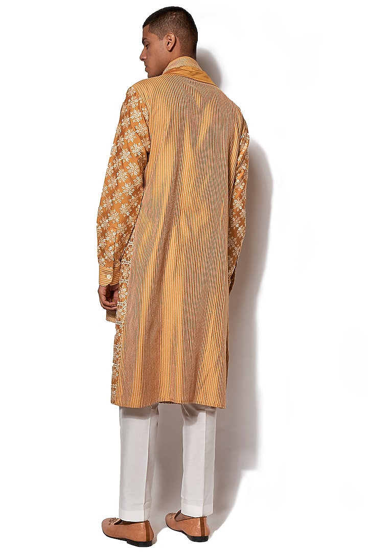 Mustard Yellow Cotton Silk Embroidered Kurta Set by Amaare at Pernia's Pop Up Shop