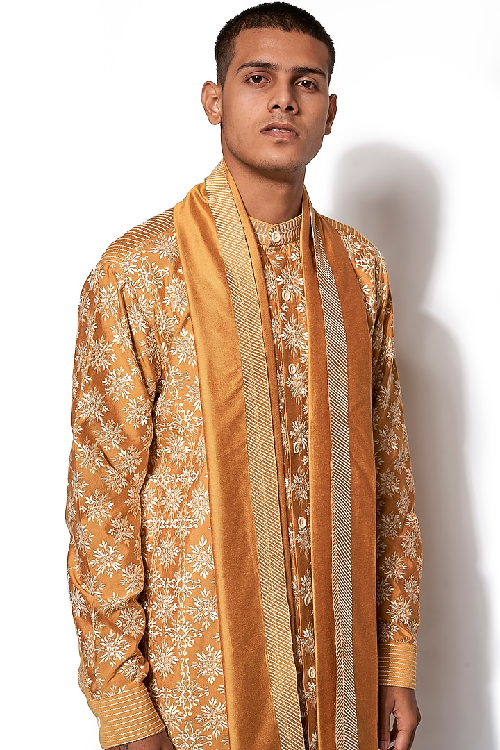 Mustard Yellow Cotton Silk Embroidered Kurta Set by Amaare at Pernia's Pop Up Shop