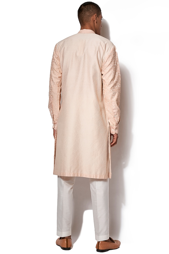 Peach Cotton Silk Embroidered Asymmetric Kurta Set by Amaare at Pernia's Pop Up Shop