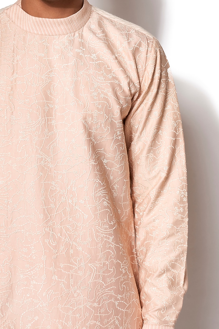 Peach Cotton Silk Embroidered Asymmetric Kurta Set by Amaare at Pernia's Pop Up Shop