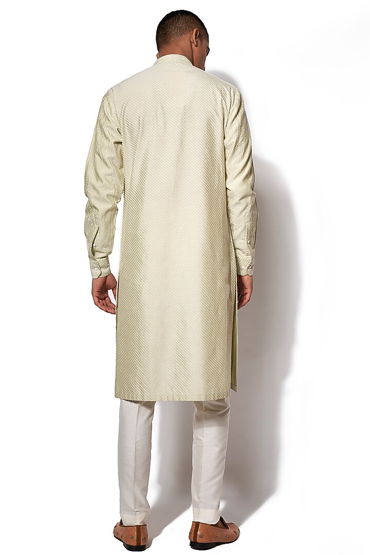 Pista Green Cotton Silk Embroidered Asymmetrical Kurta Set by Amaare at Pernia's Pop Up Shop