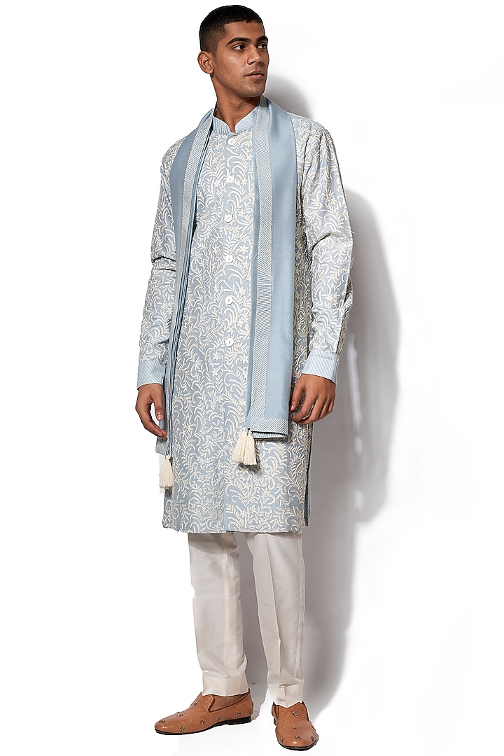 Ice Blue Embroidered Kurta Set by Amaare at Pernia's Pop Up Shop