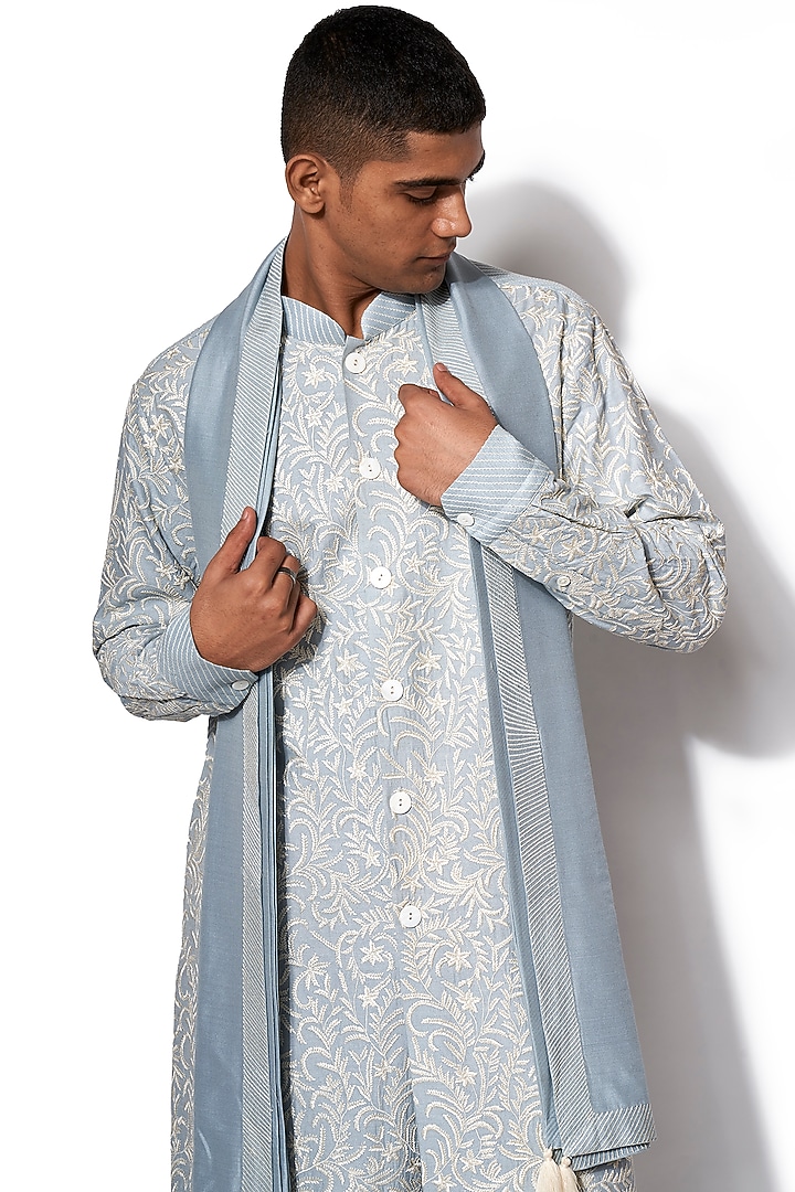 Ice Blue Embroidered Kurta Set by Amaare at Pernia's Pop Up Shop