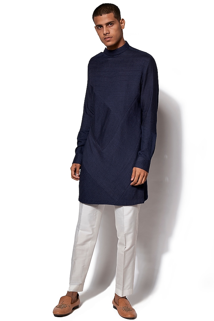 Navy Blue Asymmetric Kurta Set by Amaare at Pernia's Pop Up Shop