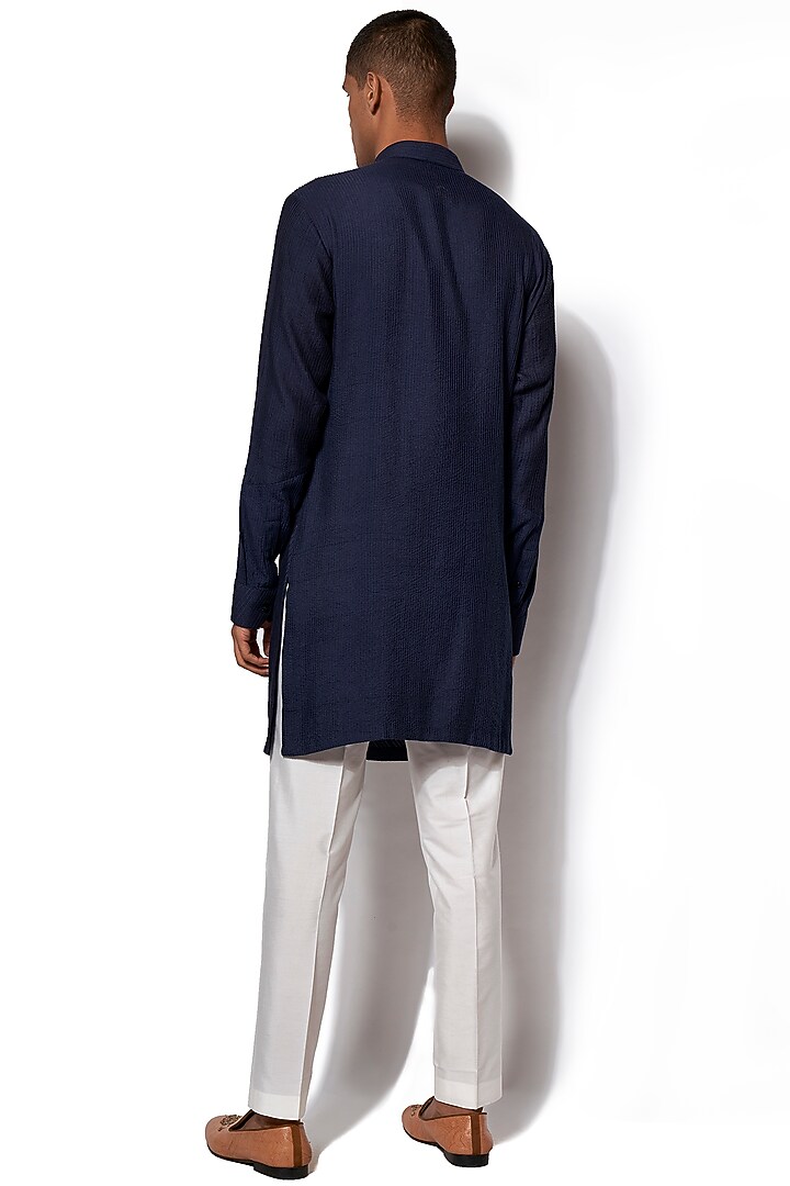 Navy Blue Asymmetric Kurta Set by Amaare at Pernia's Pop Up Shop