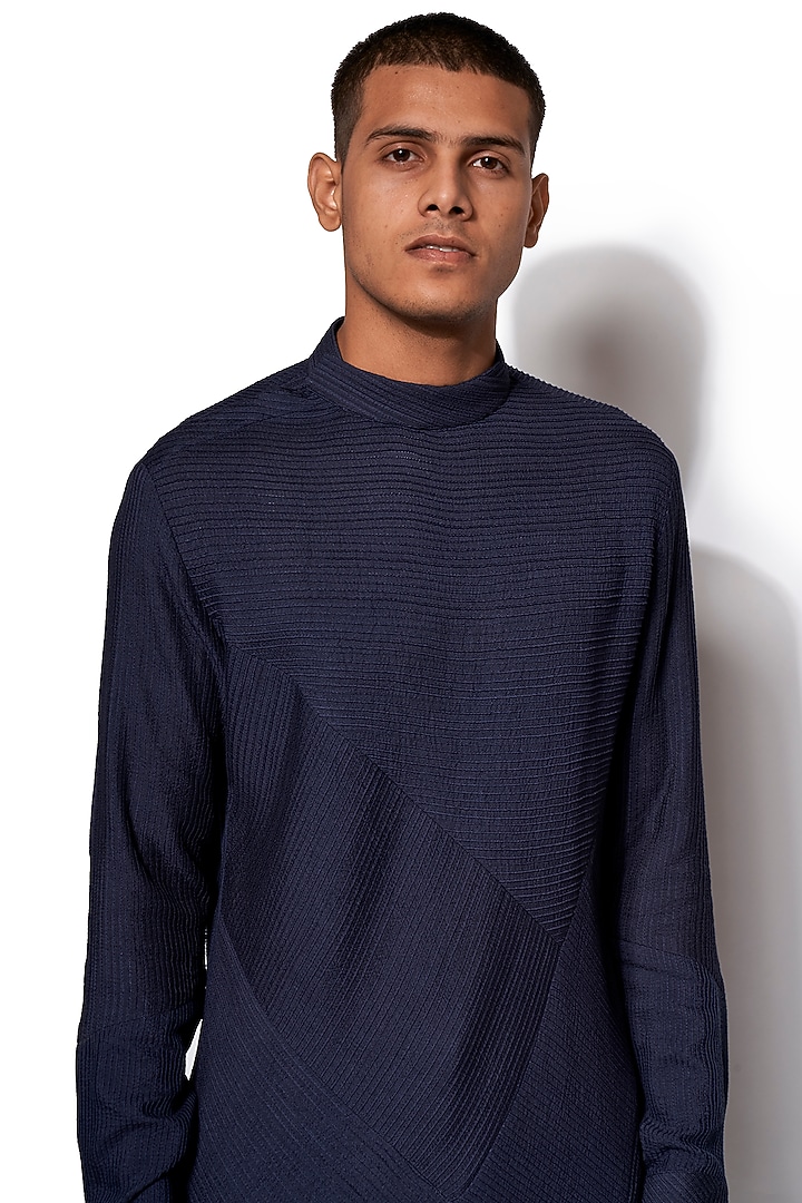 Navy Blue Asymmetric Kurta Set by Amaare at Pernia's Pop Up Shop