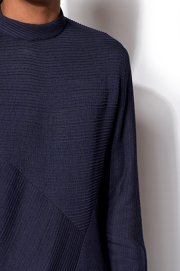 Navy Blue Asymmetric Kurta Set by Amaare at Pernia's Pop Up Shop