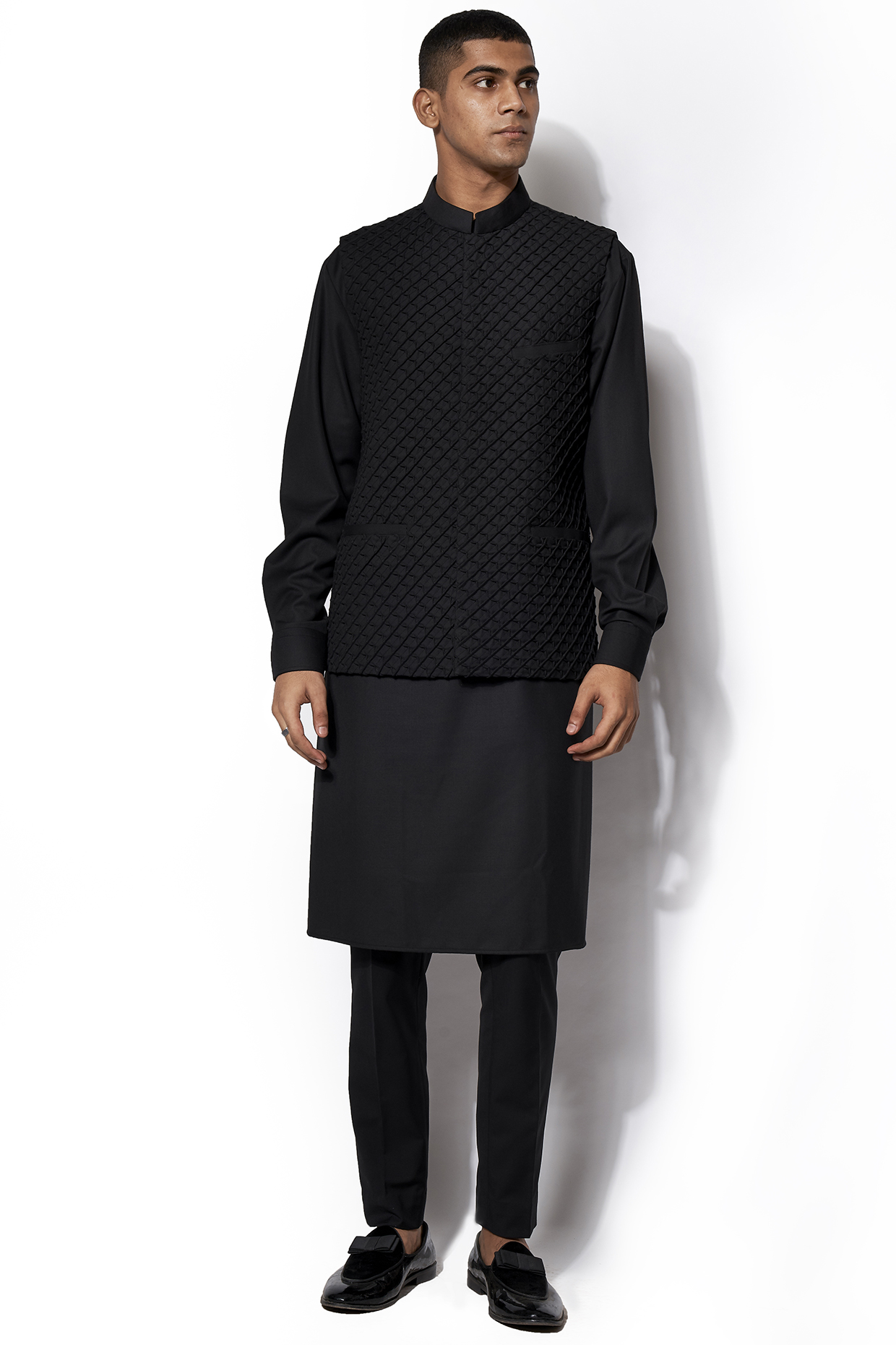 Black Kurta Set With Nehru Jacket by Amaare at Pernia's Pop Up Shop