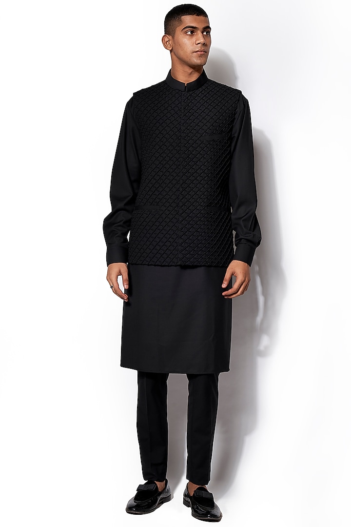 Black Kurta Set With Nehru Jacket by Amaare at Pernia's Pop Up Shop