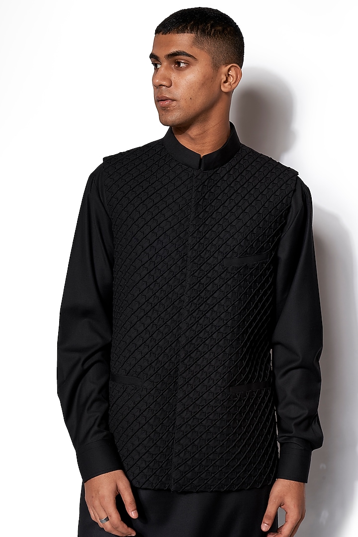 Black Kurta Set With Nehru Jacket by Amaare at Pernia's Pop Up Shop