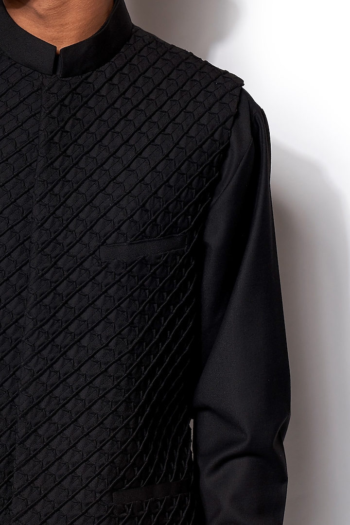 Black Kurta Set With Nehru Jacket by Amaare at Pernia's Pop Up Shop