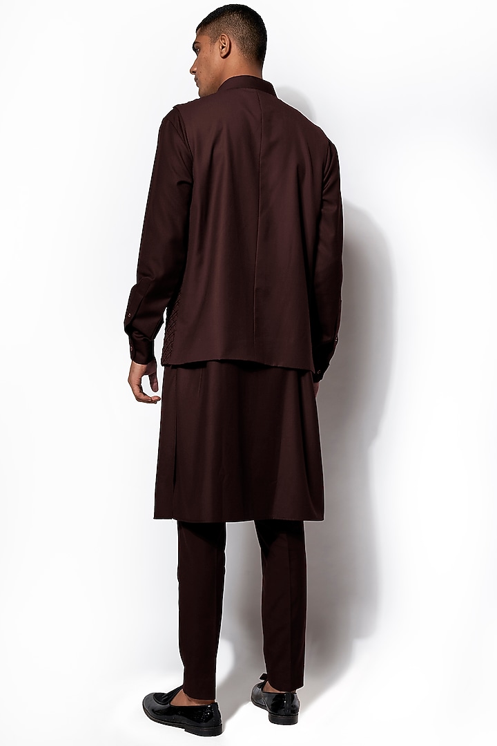 Brown Wool Blend Textured Nehru Jacket Set by Amaare at Pernia's Pop Up Shop
