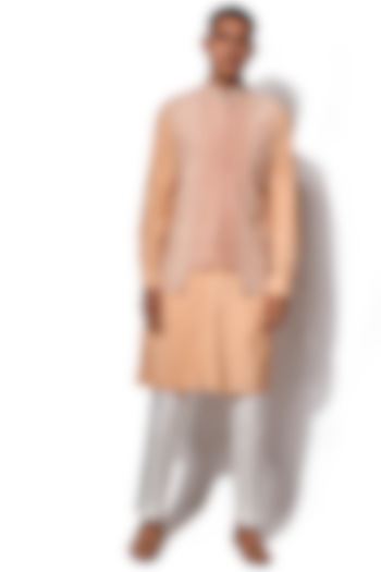 Peach Embroidered Jacket With Kurta Set by Amaare
