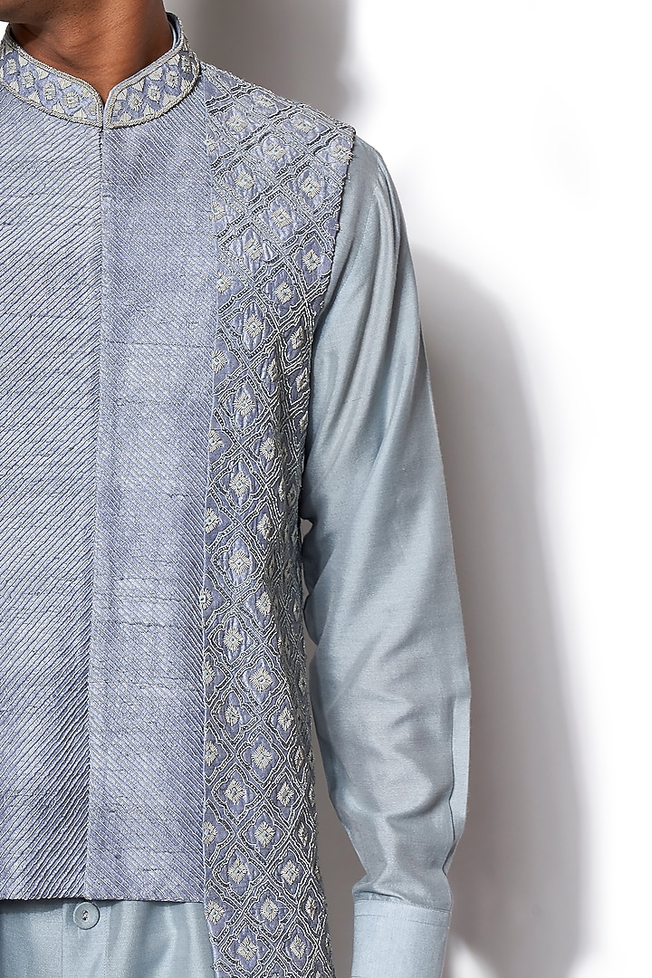 Ice Blue Embroidered Jacket With Kurta Set by Amaare at Pernia's Pop Up Shop