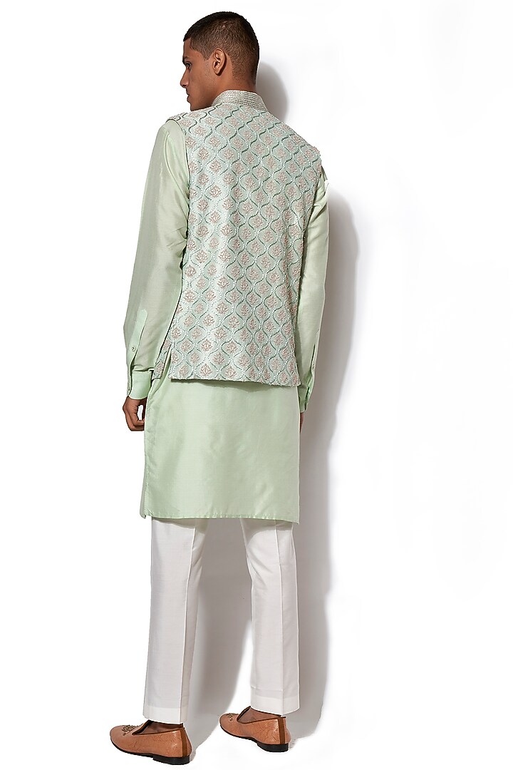 Mint Green Embroidered Jacket With Kurta Set by Amaare at Pernia's Pop Up Shop