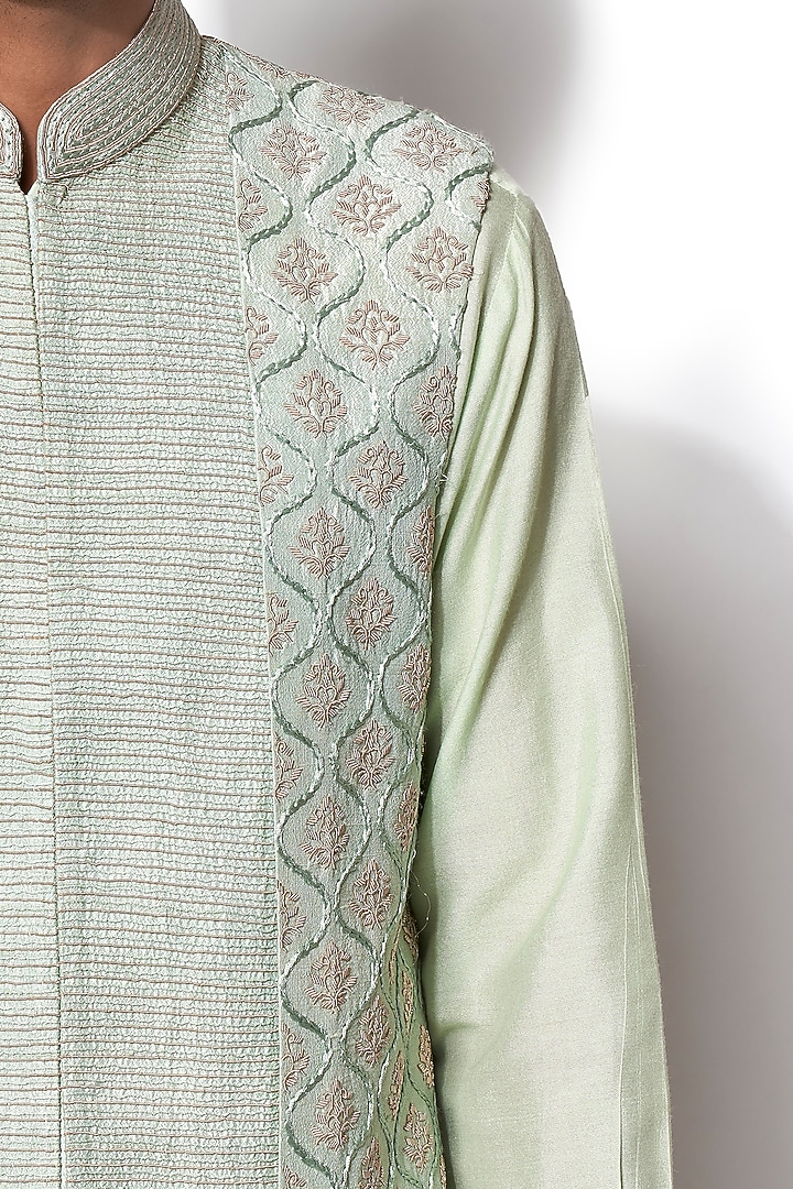 Mint Green Embroidered Jacket With Kurta Set by Amaare at Pernia's Pop Up Shop