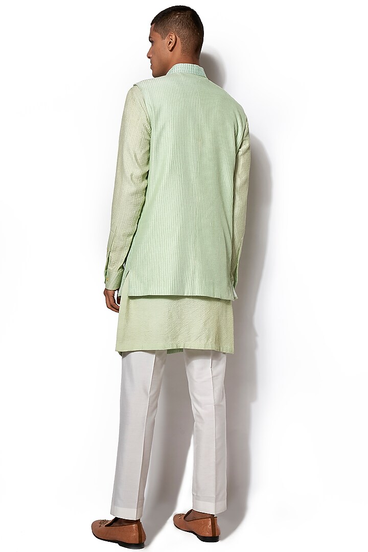 Pista Green Cotton Silk Embroidered Bundi Jacket Set by Amaare at Pernia's Pop Up Shop