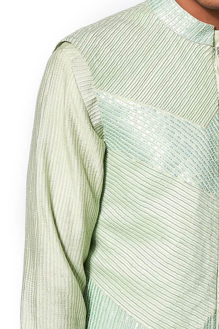 Pista Green Cotton Silk Embroidered Bundi Jacket Set by Amaare at Pernia's Pop Up Shop