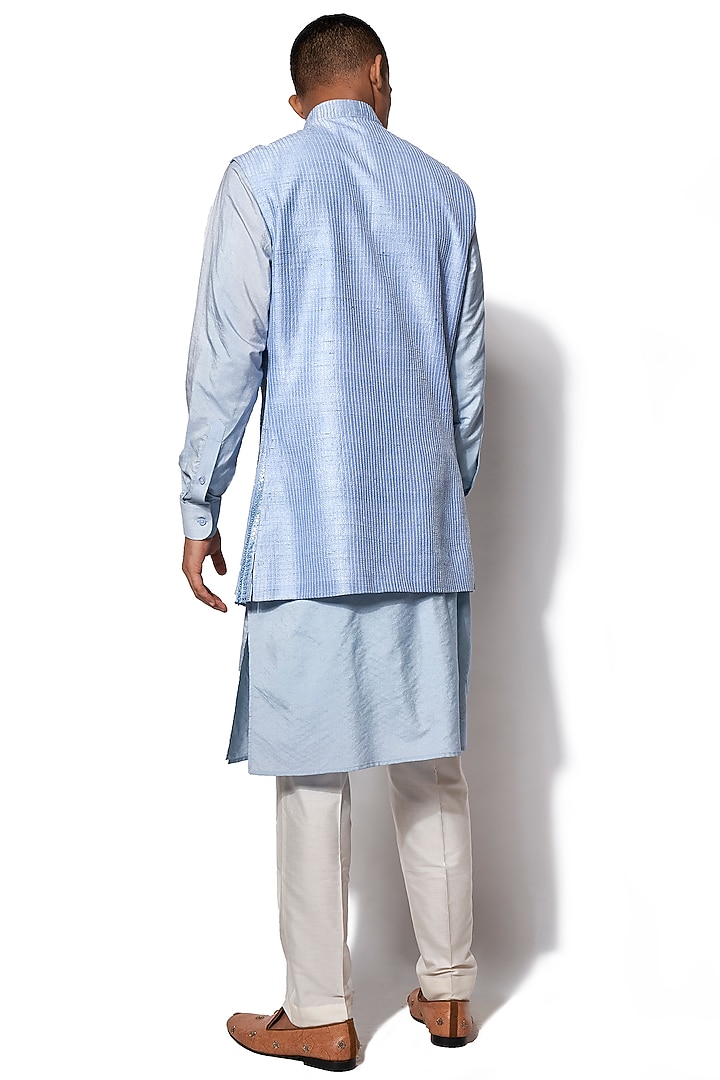 Ice Blue Embroidered Nehru Jacket With Kurta Set by Amaare at Pernia's Pop Up Shop