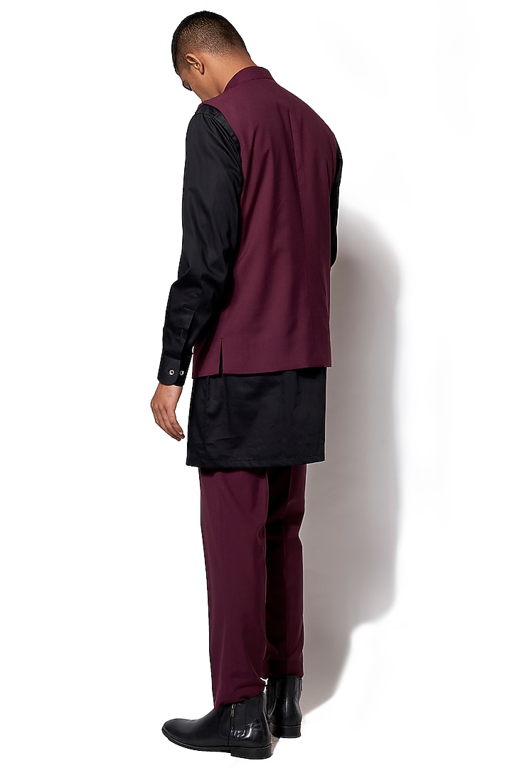 Wine Linen Silk Nehru Jacket Set by Amaare at Pernia's Pop Up Shop