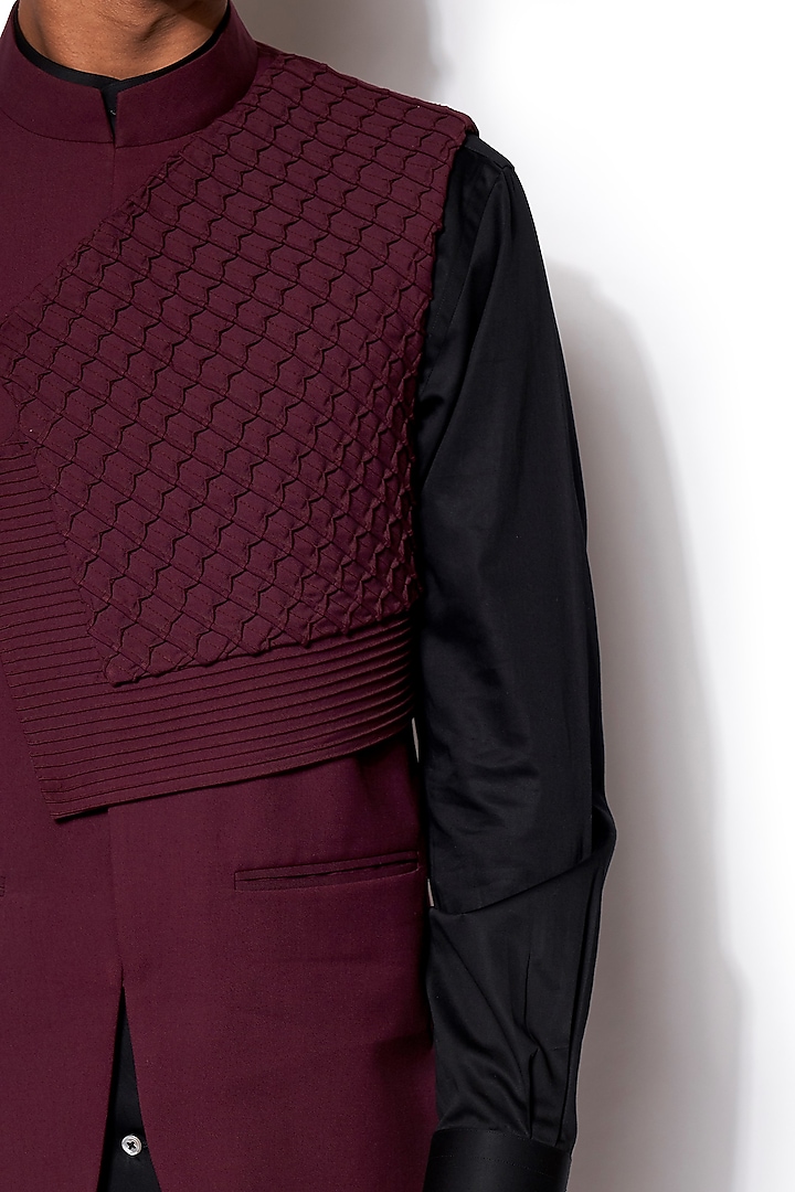Wine Linen Silk Nehru Jacket Set by Amaare at Pernia's Pop Up Shop