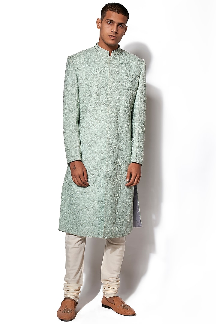 Pistachio Green Embroidered Groom Sherwani Set by Amaare at Pernia's Pop Up Shop
