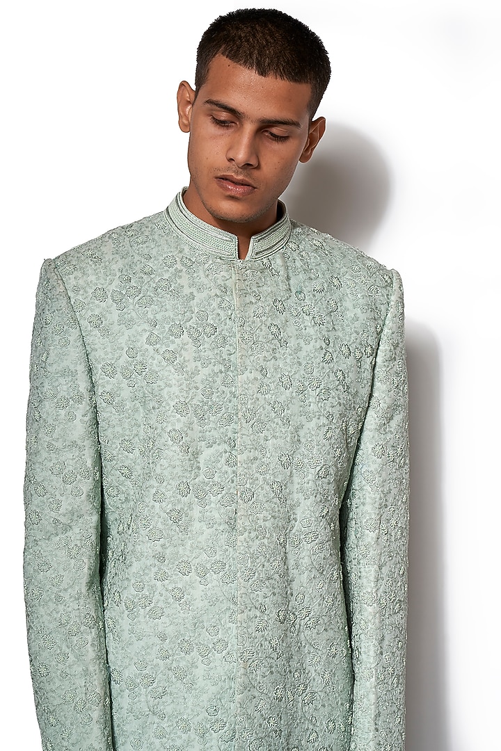 Pistachio Green Embroidered Groom Sherwani Set by Amaare at Pernia's Pop Up Shop